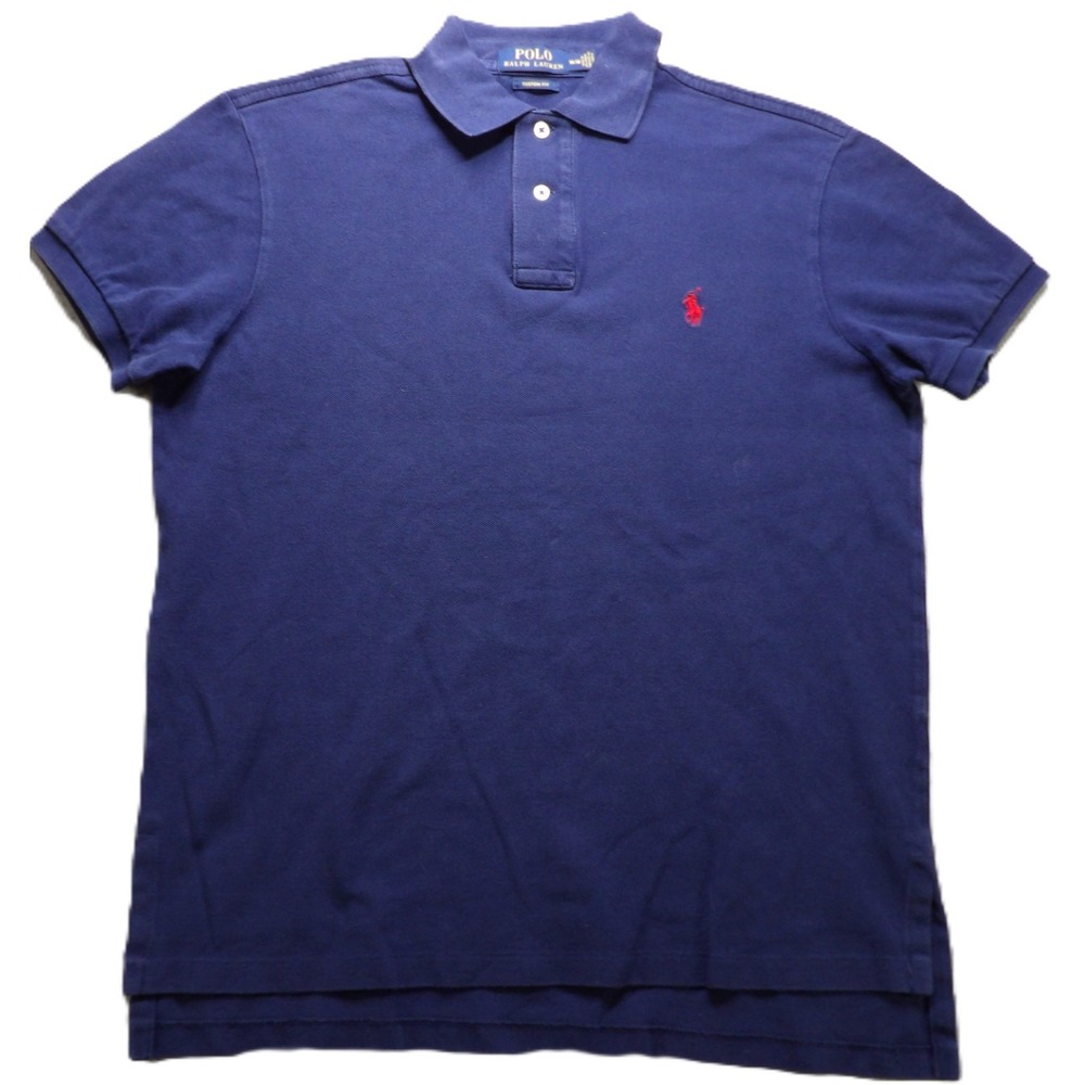 Polo Ralph Lauren Custom Fit Mesh Polo Men M Navy Cotton Red Pony Short Sleeve